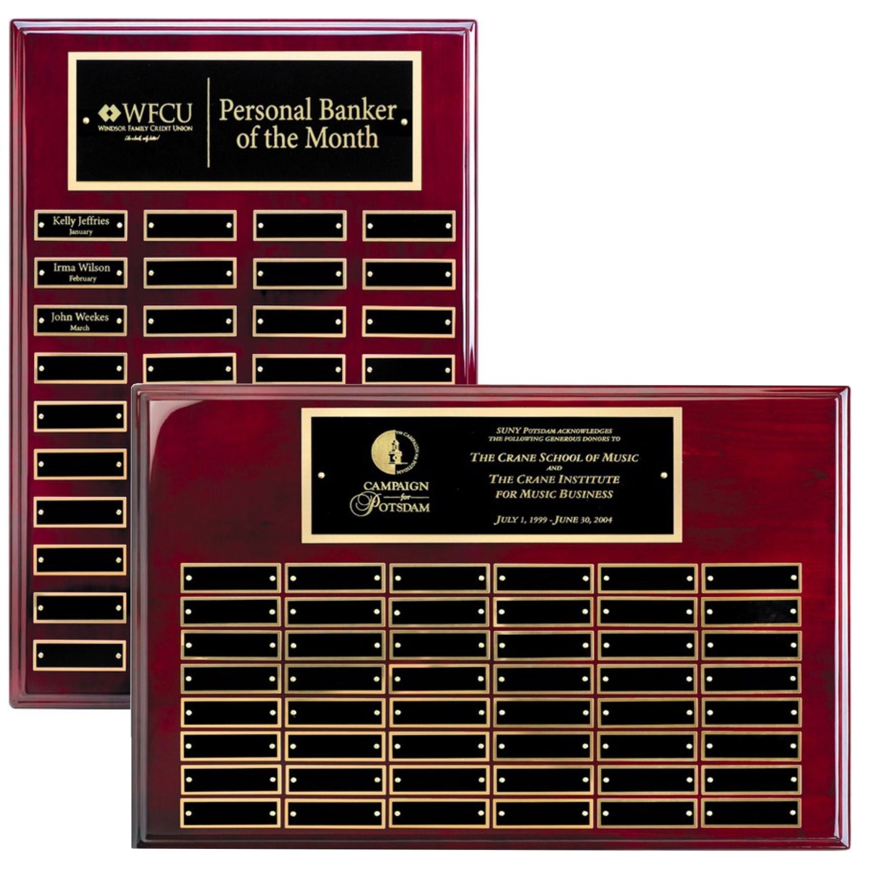 Perpetual Plaque - Rosewood Piano Finish with Black Brass Engraving Plates Decade Awards