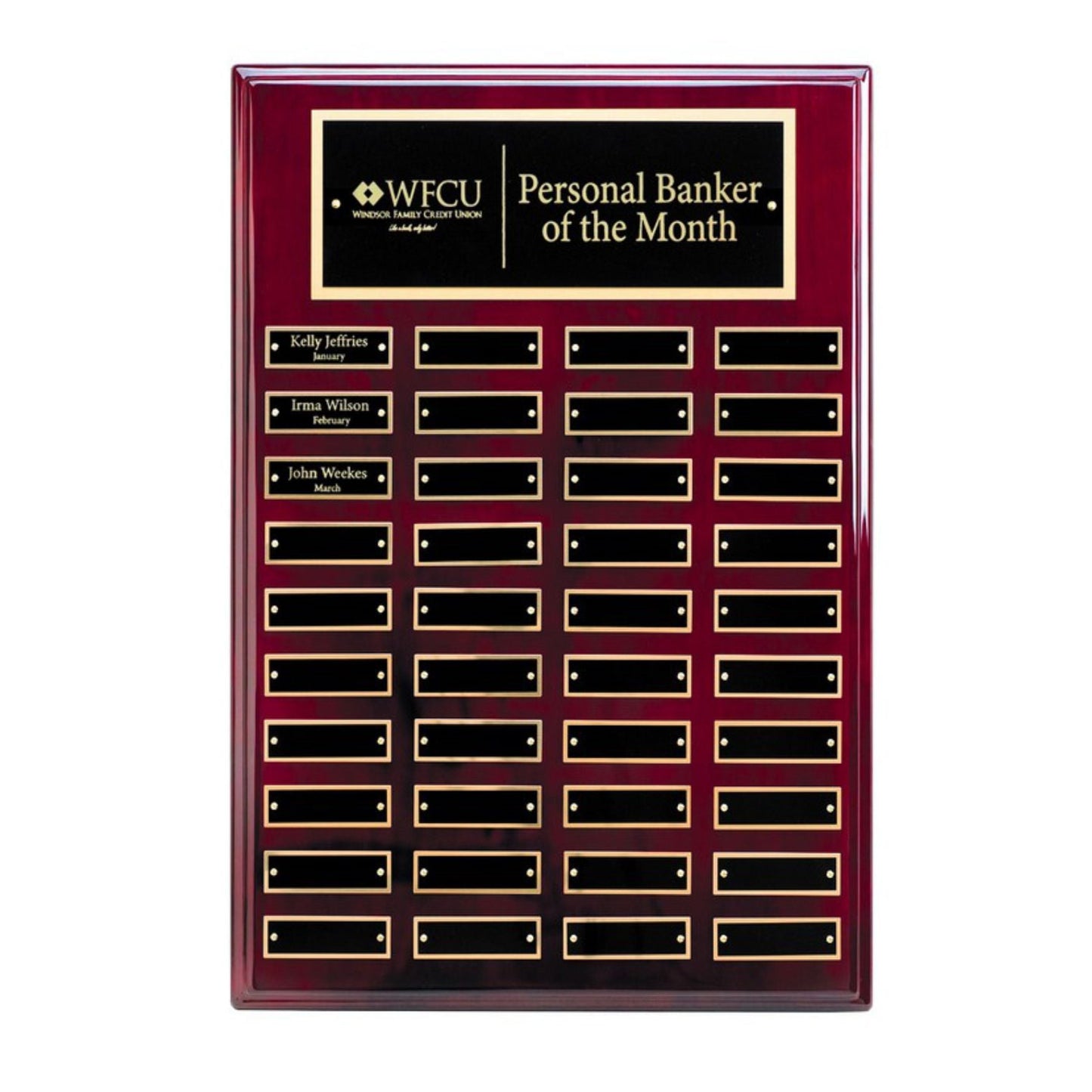 Perpetual Plaque - Rosewood Piano Finish with Black Brass Engraving Plates Decade Awards