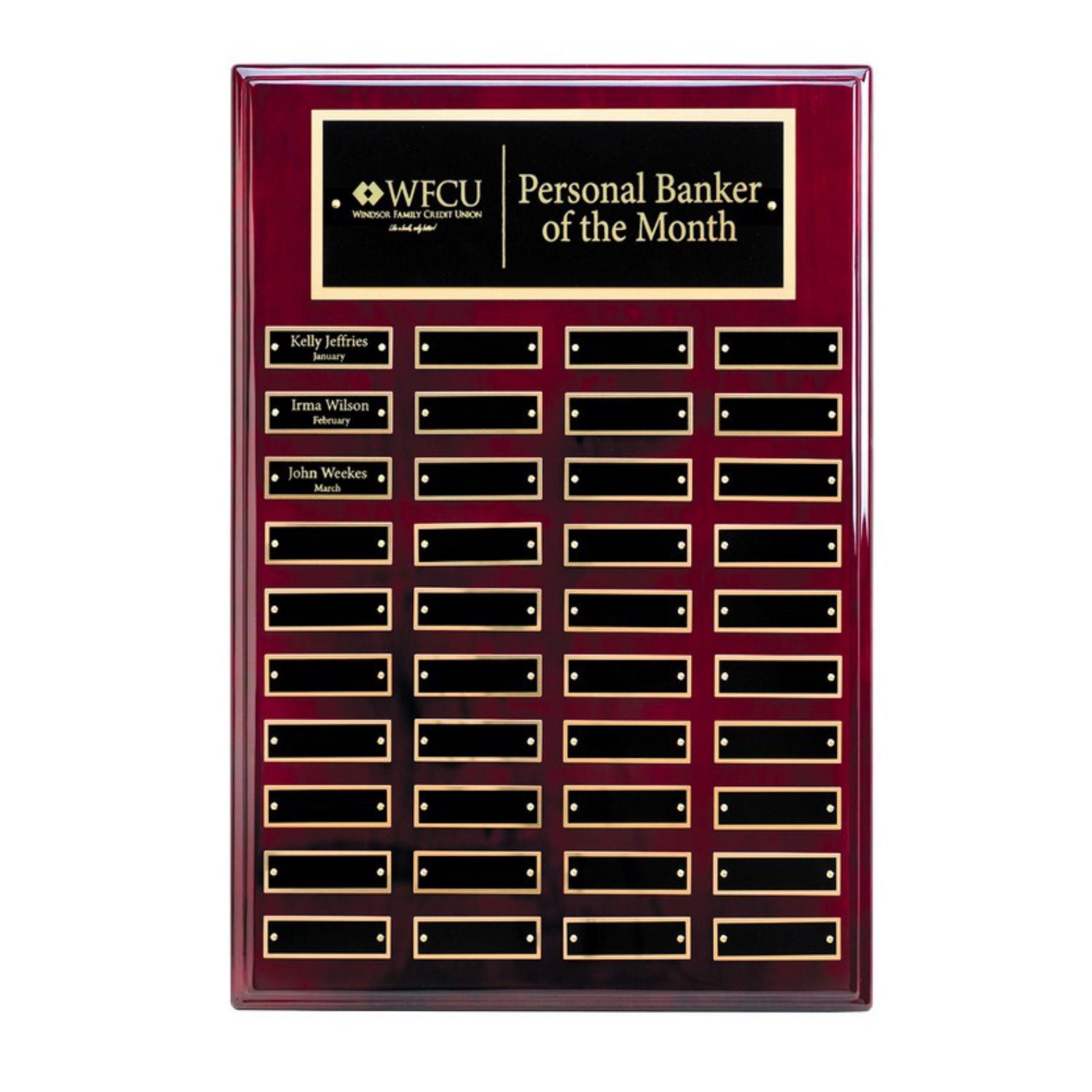 Perpetual Plaque - Rosewood Piano Finish with Black Brass Engraving Plates Decade Awards