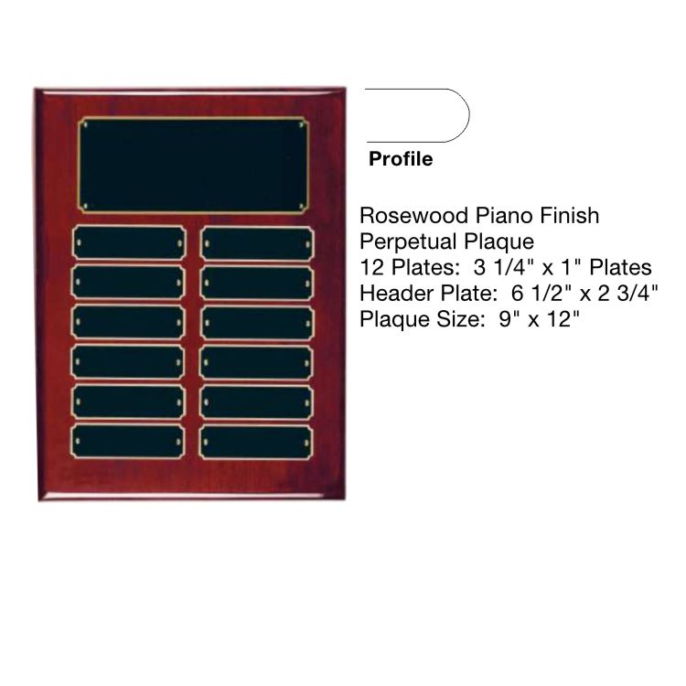 Perpetual Plaque - 9" x 12" | Engraved Piano Finish Rosewood Plaque with 12 Plates Decade Awards