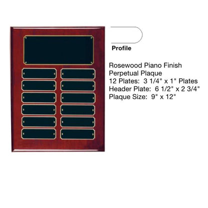 Perpetual Plaque - 9" x 12" | Engraved Piano Finish Rosewood Plaque with 12 Plates Decade Awards