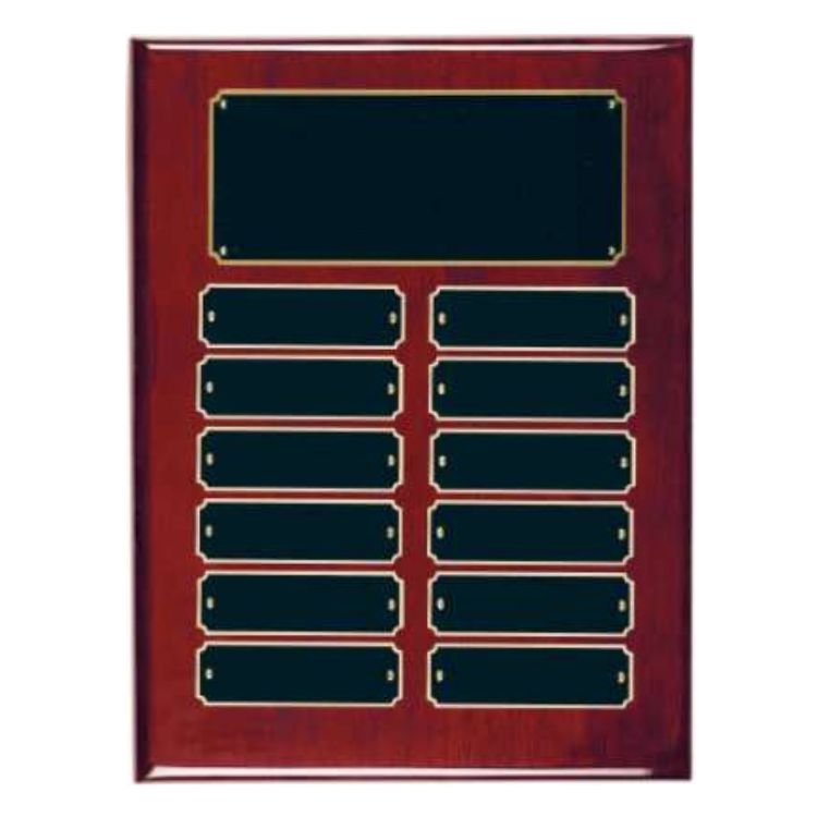 Perpetual Plaque - 9" x 12" | Engraved Piano Finish Rosewood Plaque with 12 Plates Decade Awards