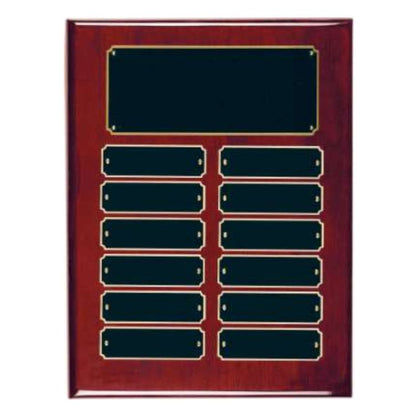 Perpetual Plaque - 9" x 12" | Engraved Piano Finish Rosewood Plaque with 12 Plates Decade Awards
