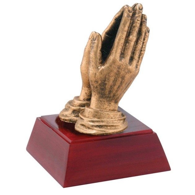 Religious Sculptured Trophy | Engraved Praying Hands Award - 4 Inch Tall Decade Awards