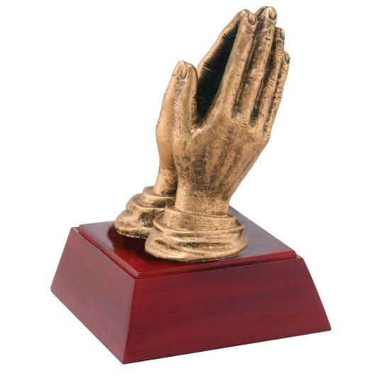 Religious Sculptured Trophy | Engraved Praying Hands Award - 4 Inch Tall Decade Awards