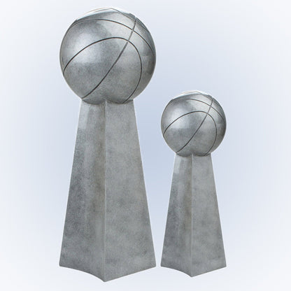 Basketball Silver Tower Trophy | Engraved Hoops 3-on-3 League Championship Award - 9.5 or 14 Inch Tall Decade Awards