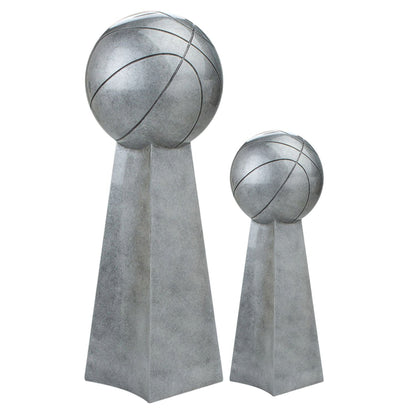 Basketball Silver Tower Trophy | Engraved Hoops 3-on-3 League Championship Award - 9.5 or 14 Inch Tall Decade Awards