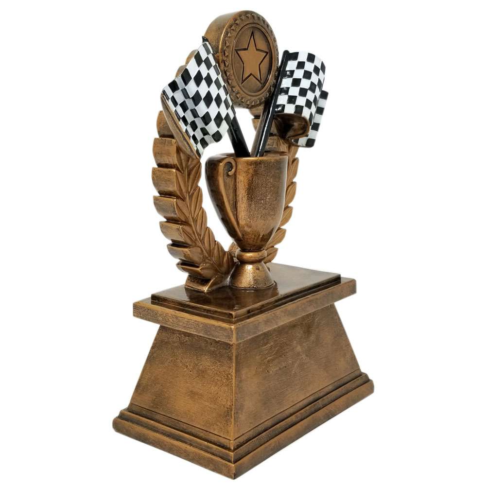 Personalized Racing Trophy with Checkered Flag Design – 7 Inch Custom Engraved Racing Award by Decade Awards
