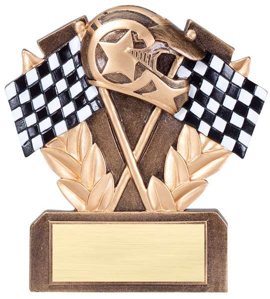 Racing Checkered Flags Trophy | Engraved Racing Award - 5 Inch Tall Decade Awards