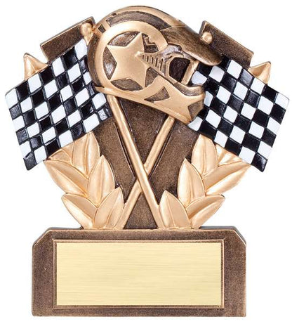 Racing Checkered Flags Trophy | Engraved Racing Award - 5 Inch Tall Decade Awards