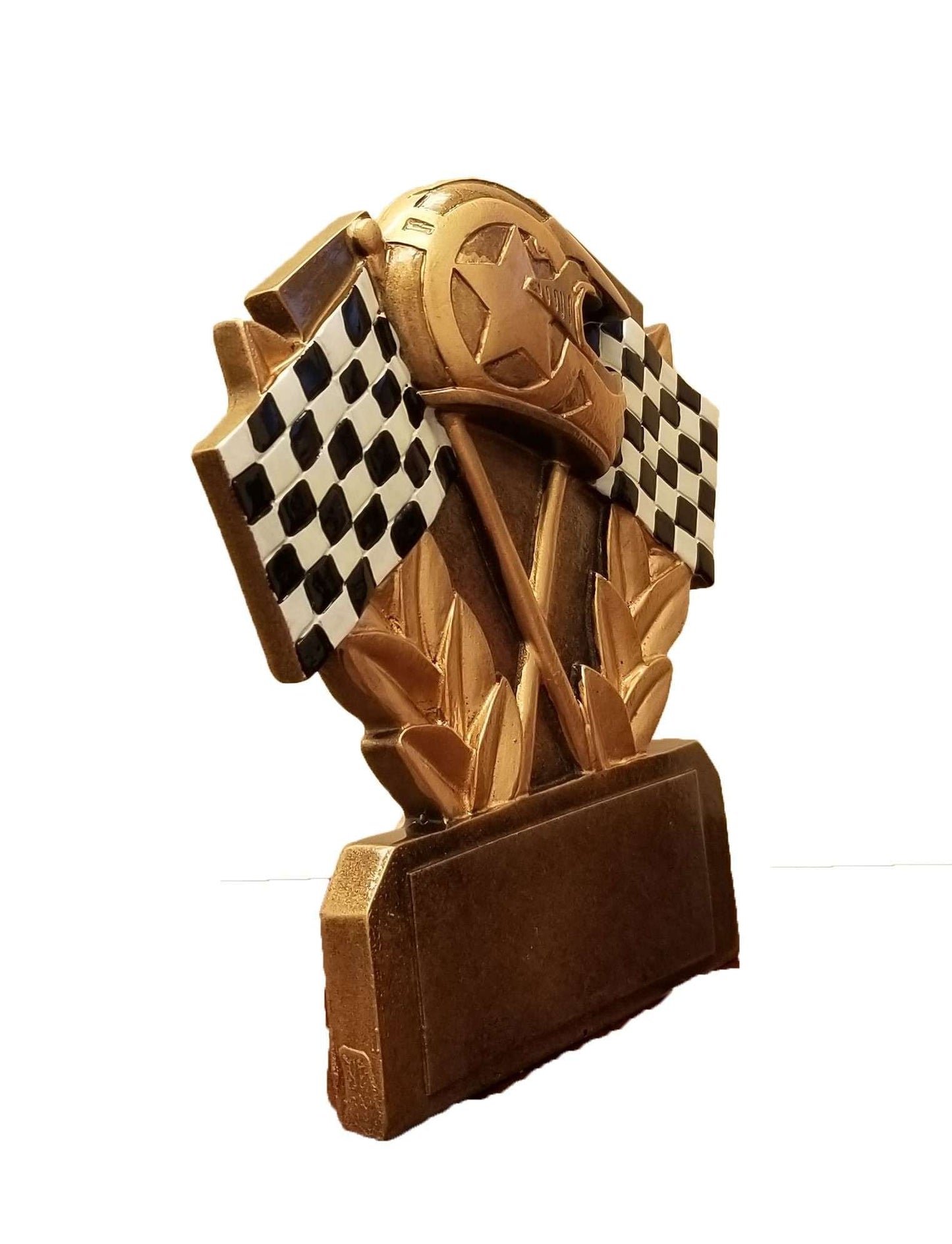 Racing Checkered Flags Trophy | Engraved Racing Award - 5 Inch Tall Decade Awards