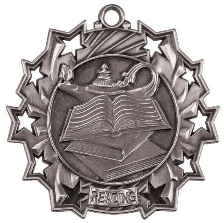 Reading Ten Star Medal - Gold, Silver or Bronze | Engraved Literacy 10 Star Medallion | 2.25 Inch Wide Decade Awards