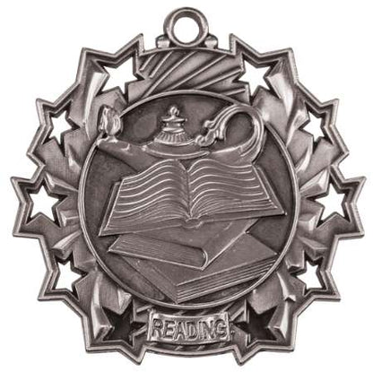 Reading Ten Star Medal - Gold, Silver or Bronze | Engraved Literacy 10 Star Medallion | 2.25 Inch Wide Decade Awards