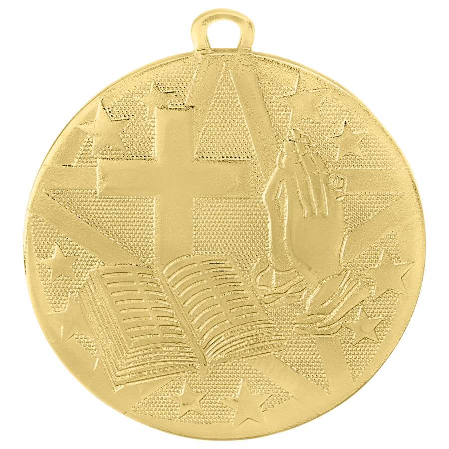 Religion Superstar Medal - Gold | Engraved Superstar Religion Medallion - 2 Inch Wide Decade Awards
