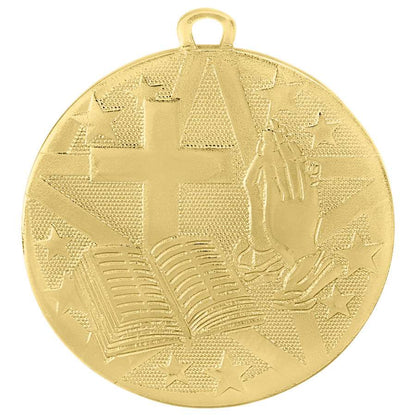Religion Superstar Medal - Gold | Engraved Superstar Religion Medallion - 2 Inch Wide Decade Awards