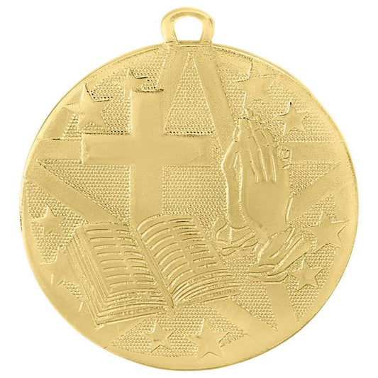 Religion Superstar Medal - Gold | Engraved Superstar Religion Medallion - 2 Inch Wide Decade Awards