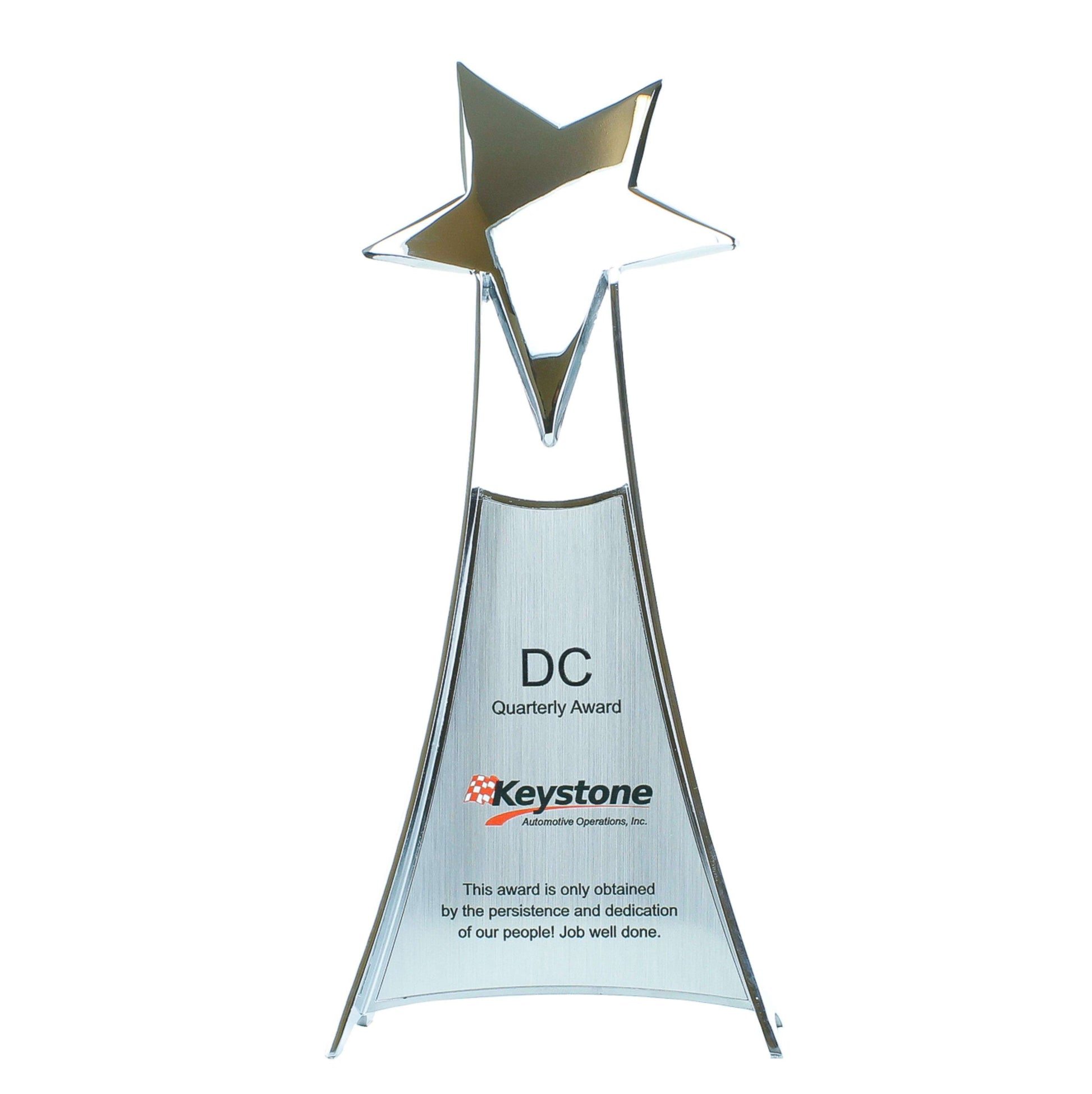 Rising Star Trophy - Gold or Silver | Engraved Star Corporate Award - 11 Inch Tall Decade Awards