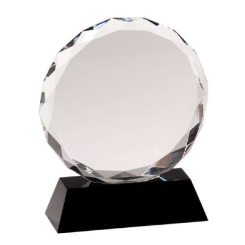 Round Facet Crystal on Black Base | Engraved Crystal Corporate Award - 5, 6 or 7 Inch Tall Decade Awards