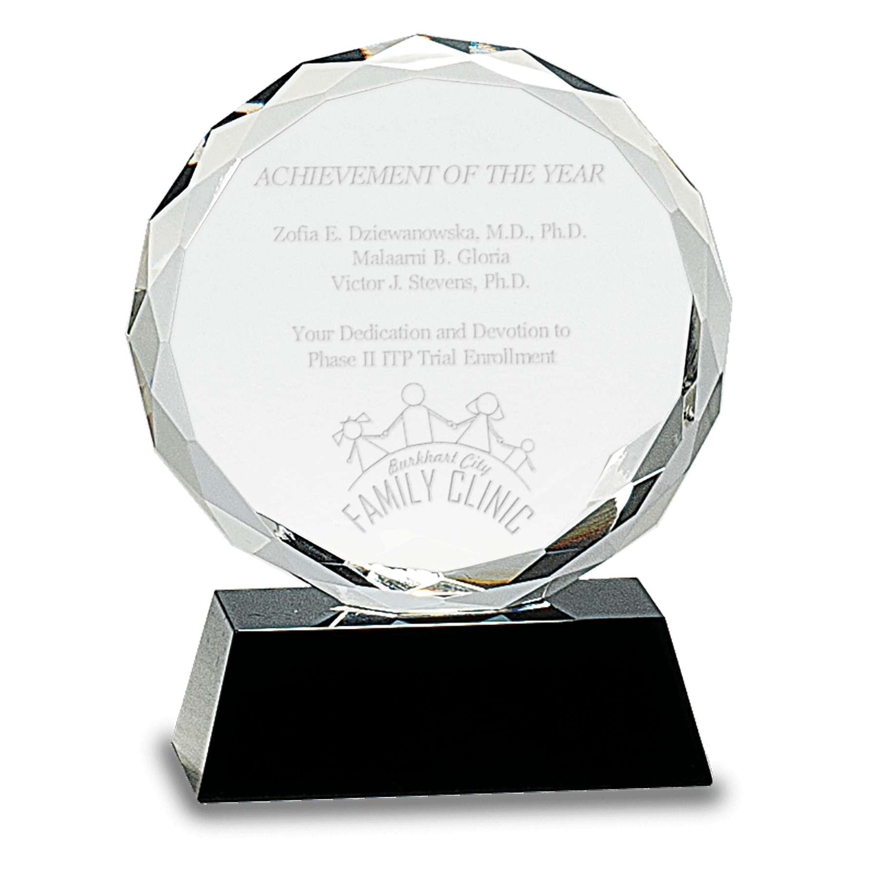 Round Facet Crystal on Black Base | Engraved Crystal Corporate Award - 5, 6 or 7 Inch Tall Decade Awards