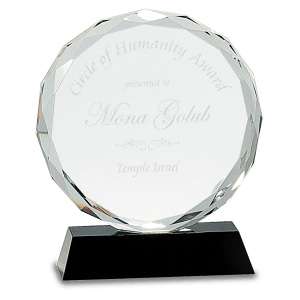 Round Facet Crystal on Black Base | Engraved Crystal Corporate Award - 5, 6 or 7 Inch Tall Decade Awards