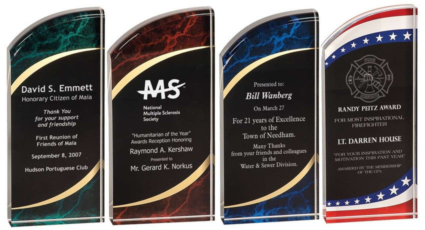 Rounded Marbleized Acrylic Award | Engraved Acrylic Corporate Award - 6", 7" or 8" Decade Awards
