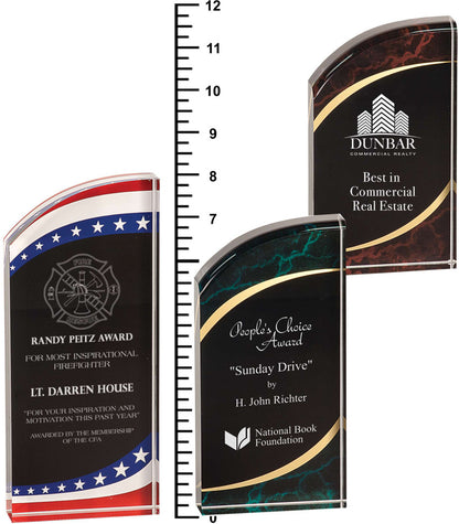 Rounded Marbleized Acrylic Award | Engraved Acrylic Corporate Award - 6", 7" or 8" Decade Awards