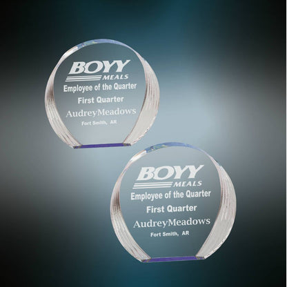 Round Acrylic Trophy | Blue or Gold | Personalized Corporate Award | 5.375 or 6.5 Inches Tall