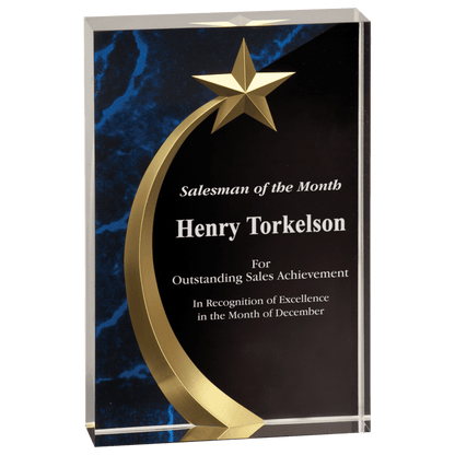 Shooting Star Acrylic Trophy | Blue, Red or Green | Personalized Corporate Award | 6.75 or 7.75 Inches Tall