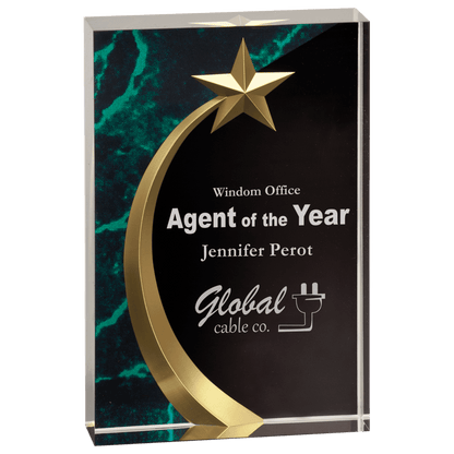 Shooting Star Acrylic Trophy | Blue, Red or Green | Personalized Corporate Award | 6.75 or 7.75 Inches Tall