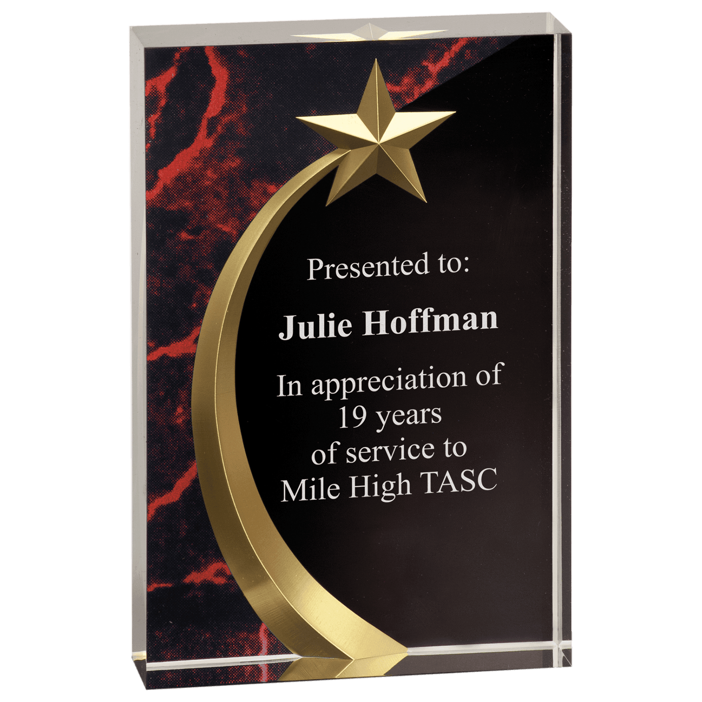 Shooting Star Acrylic Trophy | Blue, Red or Green | Personalized Corporate Award | 6.75 or 7.75 Inches Tall