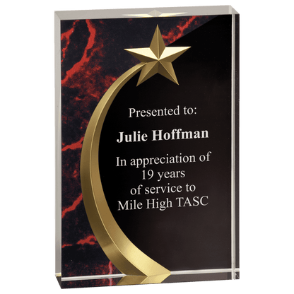 Shooting Star Acrylic Trophy | Blue, Red or Green | Personalized Corporate Award | 6.75 or 7.75 Inches Tall