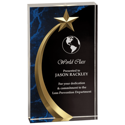 Shooting Star Acrylic Trophy | Blue, Red or Green | Personalized Corporate Award | 6.75 or 7.75 Inches Tall