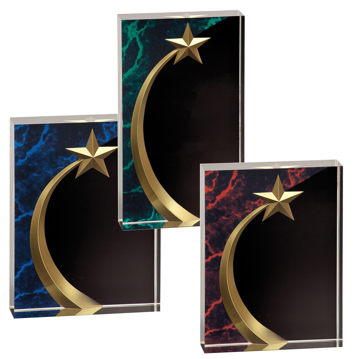 Shooting Star Acrylic Trophy | Blue, Red or Green | Personalized Corporate Award | 6.75 or 7.75 Inches Tall