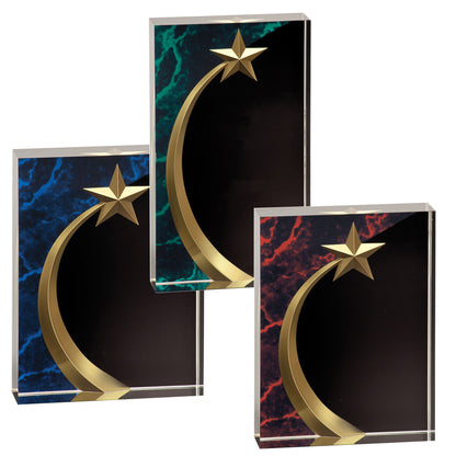 Shooting Star Acrylic Trophy | Blue, Red or Green | Personalized Corporate Award | 6.75 or 7.75 Inches Tall