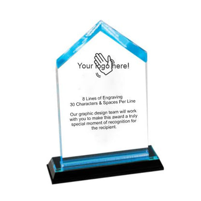 Spire Impress Blue Acrylic Trophy | Personalized Acrylic Corporate Award - 8.25 Inch Tall Decade Awards