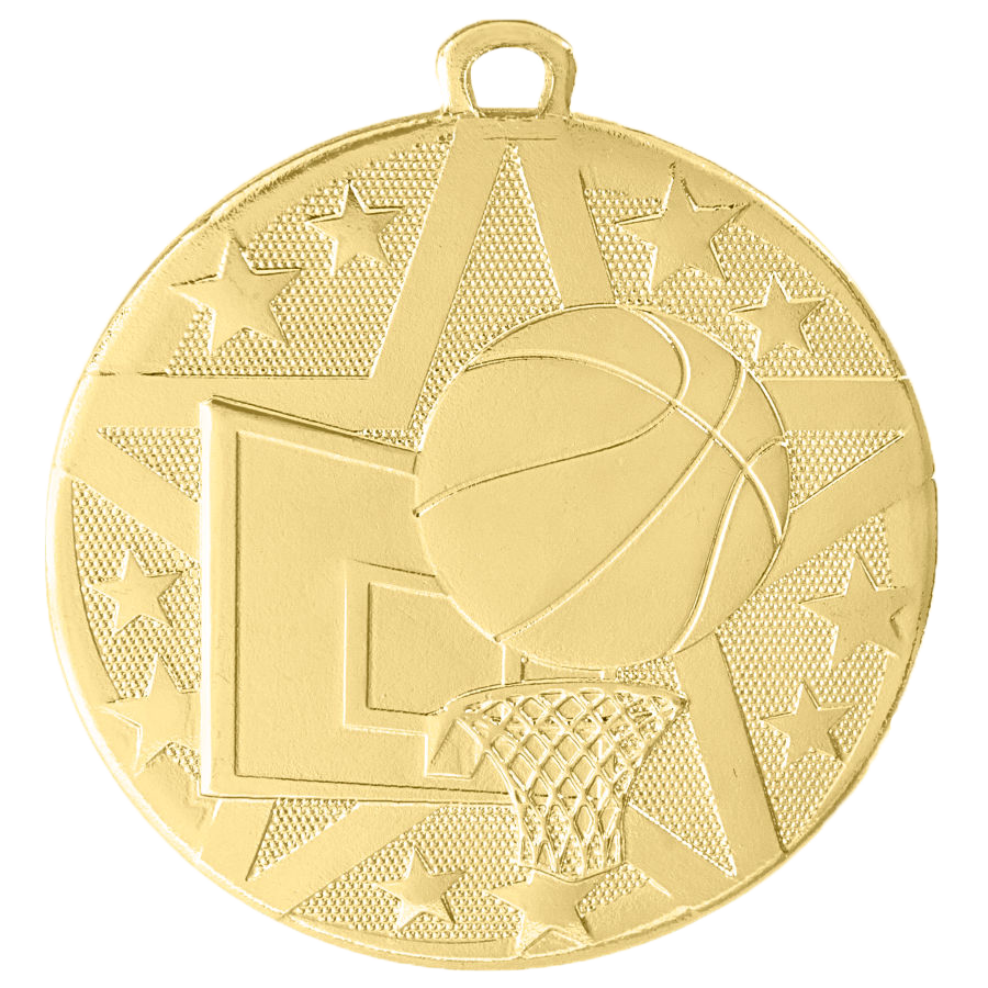 Personalized Basketball Medal with Ribbon | Gold, Silver or Bronze | Superstar Medal | 2 Inches Wide