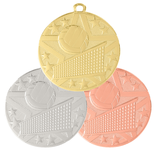 Personalized Volleyball Medal with Ribbon | Gold, Silver or Bronze | Superstar Medal | 2 Inches Wide