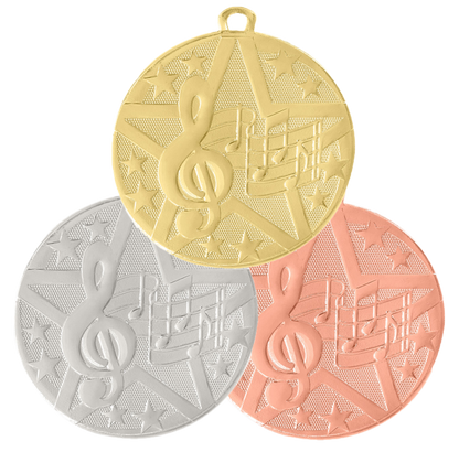 Personalized Music Medal with Ribbon | Gold, Silver or Bronze | Superstar Medal | 2 Inches Wide