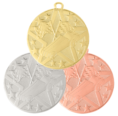 Personalized Racing Medal with Ribbon | Gold, Silver or Bronze | Superstar Medal | 2 Inches Wide