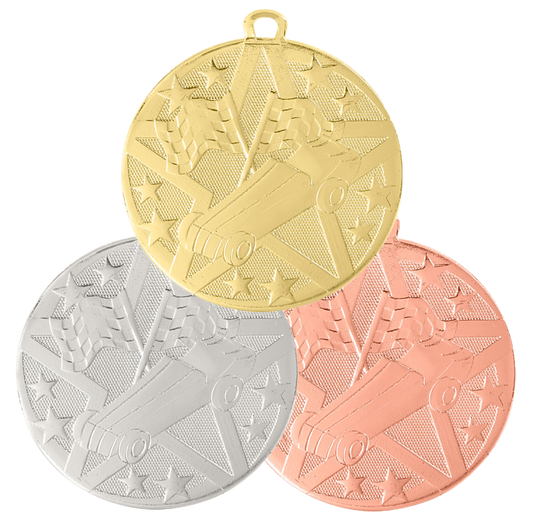 Personalized Racing Medal with Ribbon | Gold, Silver or Bronze | Superstar Medal | 2 Inches Wide