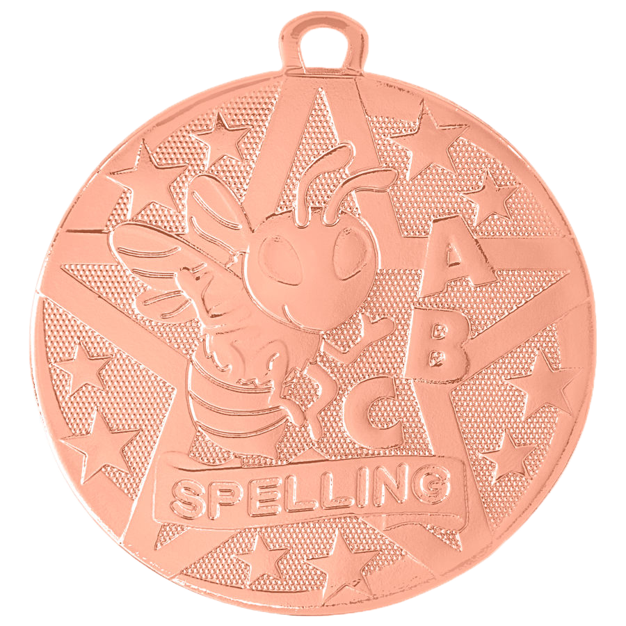 Personalized Spelling Bee Medal with Ribbon | Gold, Silver or Bronze | Superstar Spelling Medal | 2 Inches Wide