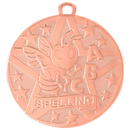 Personalized Spelling Bee Medal with Ribbon | Gold, Silver or Bronze | Superstar Spelling Medal | 2 Inches Wide