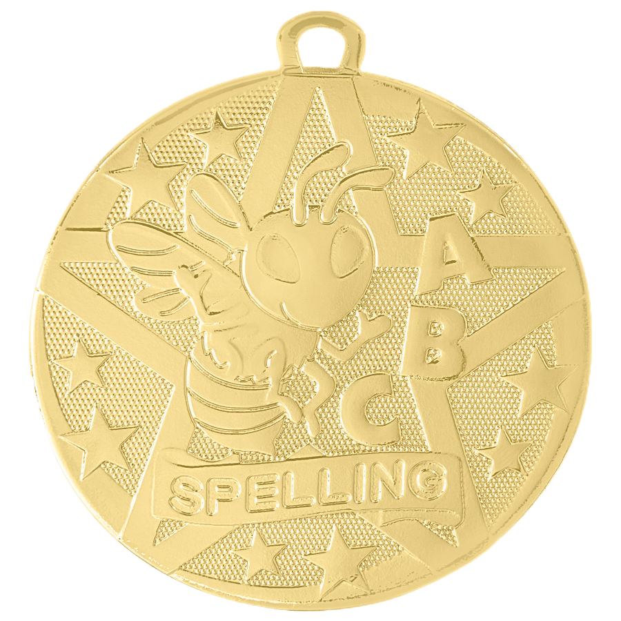 Personalized Spelling Bee Medal with Ribbon | Gold, Silver or Bronze | Superstar Spelling Medal | 2 Inches Wide