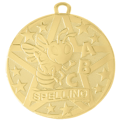 Personalized Spelling Bee Medal with Ribbon | Gold, Silver or Bronze | Superstar Spelling Medal | 2 Inches Wide