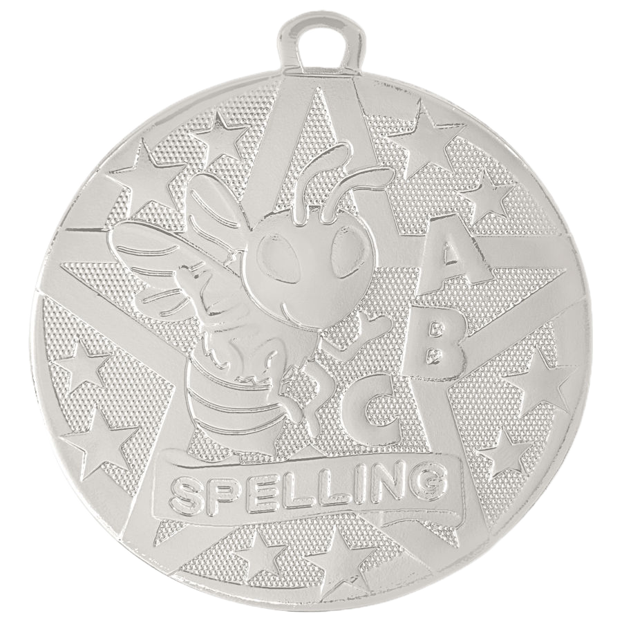 Personalized Spelling Bee Medal with Ribbon | Gold, Silver or Bronze | Superstar Spelling Medal | 2 Inches Wide