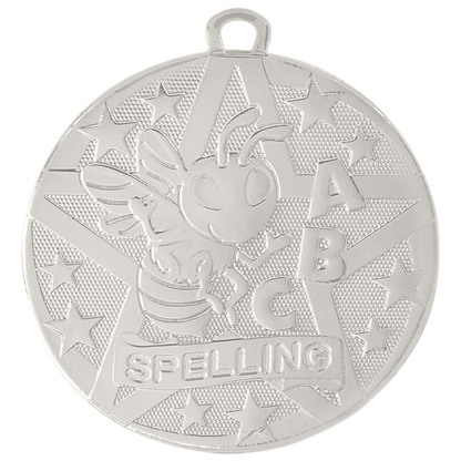 Personalized Spelling Bee Medal with Ribbon | Gold, Silver or Bronze | Superstar Spelling Medal | 2 Inches Wide