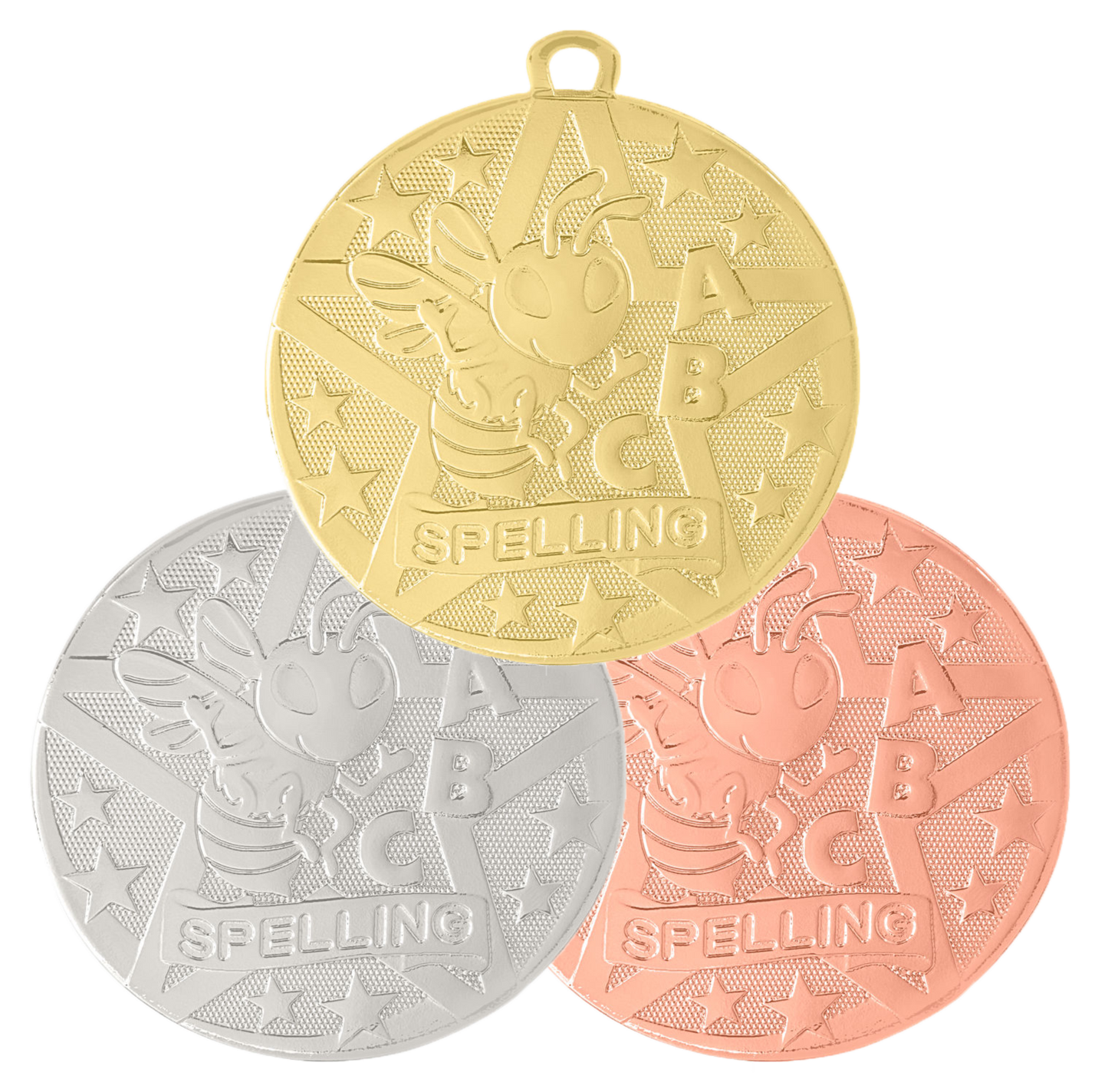 Personalized Spelling Bee Medal with Ribbon | Gold, Silver or Bronze | Superstar Spelling Medal | 2 Inches Wide