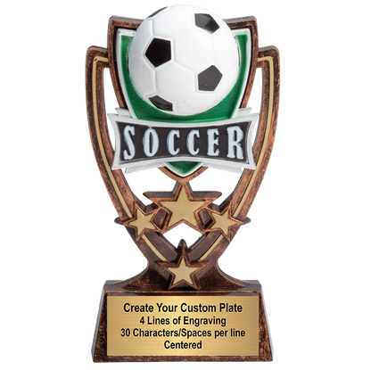 Soccer Trophy | Four Star | Personalized Soccer Award | 6 Inches Tall
