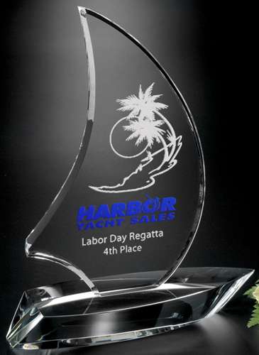 Sailboat Crystal Corporate Award | Engraved Crystal Boat - 8", 9.25" or 11" Decade Awards