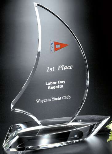 Sailboat Crystal Corporate Award | Engraved Crystal Boat - 8", 9.25" or 11" Decade Awards